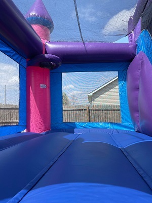 Inside view of the Princess Combo bounce house showing the princess castle design and bounce area