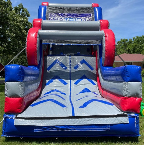 Kids on the 20' Fire & Ice Water Slide at a Backyard Party Rentals event