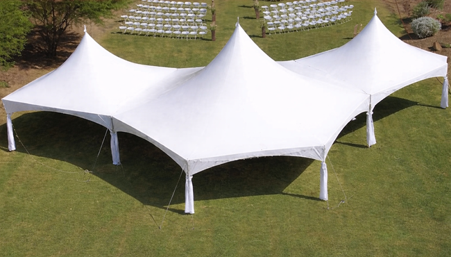 Signature Event Tent Setup with 40 foot hexagon tent and connected 20 by 20 tents