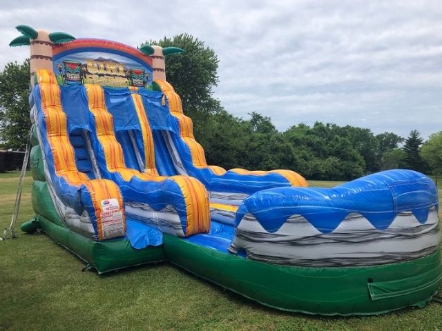 Tiki Plunge 18ft Dual Lane Slide Rental | Pool Landing Inflatable