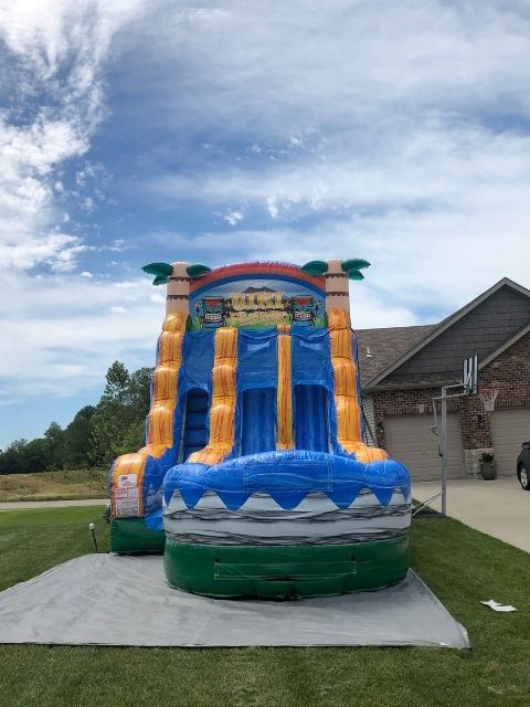 Tiki Plunge 18ft Dual Lane Slide Rental | Pool Landing Inflatable