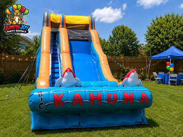 17ft Big Kahuna Single Lane Water Slide 1-day rental with tropical bump-jump design for Central Texas parties