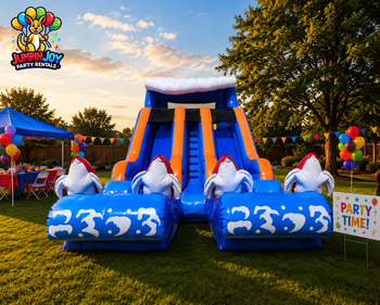 15ft Big Kahuna Double Lane Water Slide 1-day rental with side-by-side racing lanes for Central Texas backyard parties