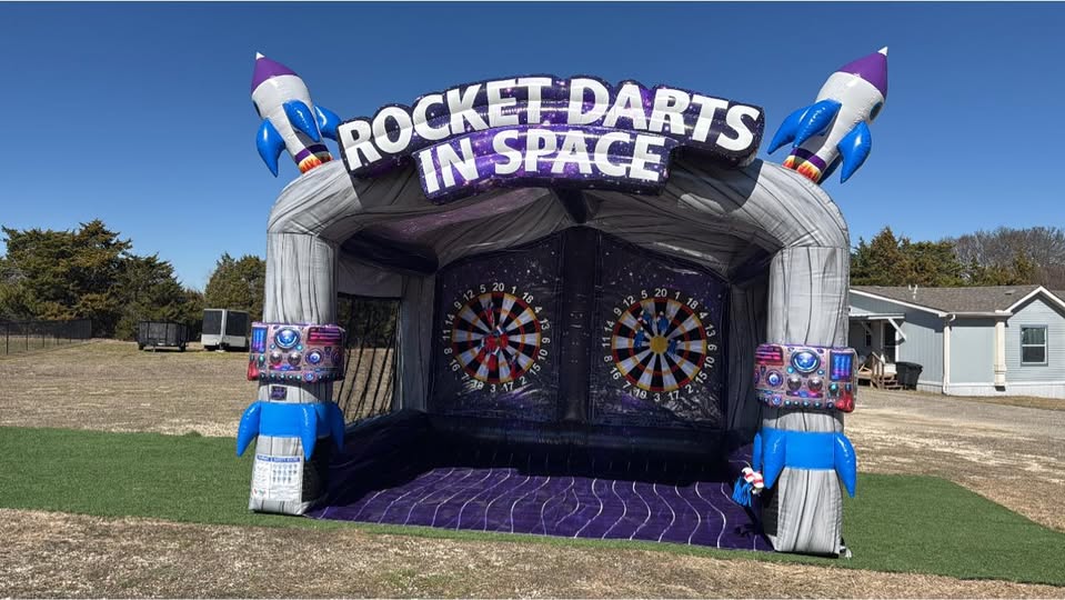 Rocket Darts In Space inflatable carnival game — space-themed dart board attraction for military events
