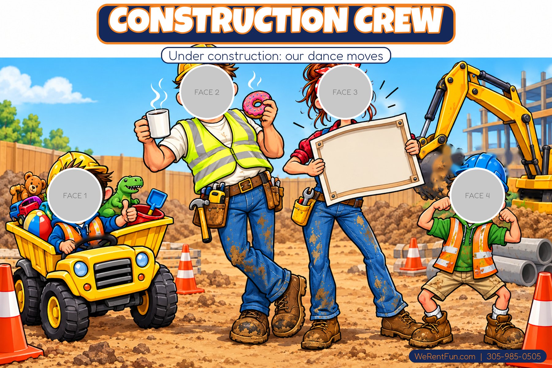 Construction Crew face-in-hole photo backdrop theme