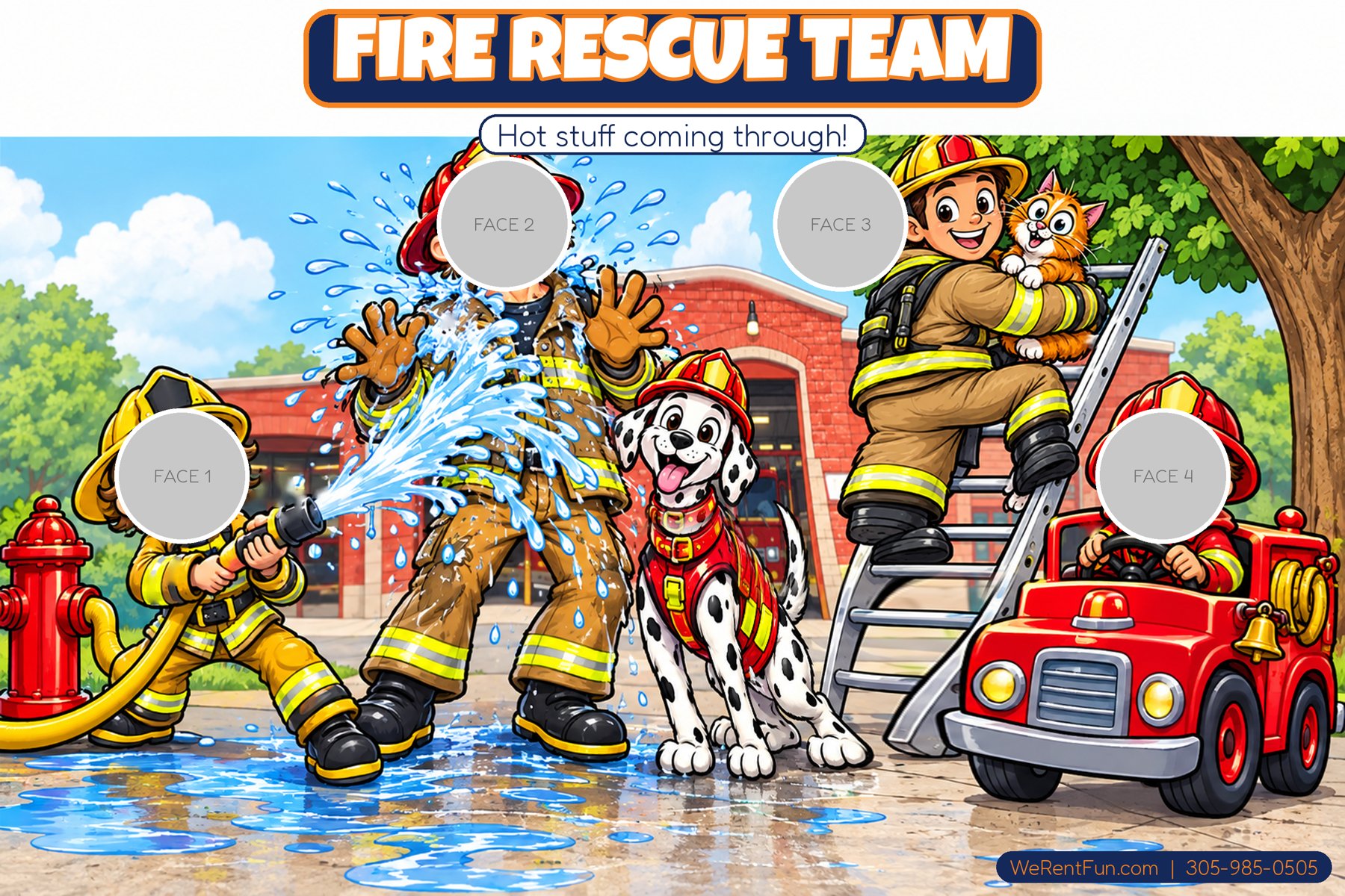 Fire Rescue Team face-in-hole photo backdrop theme