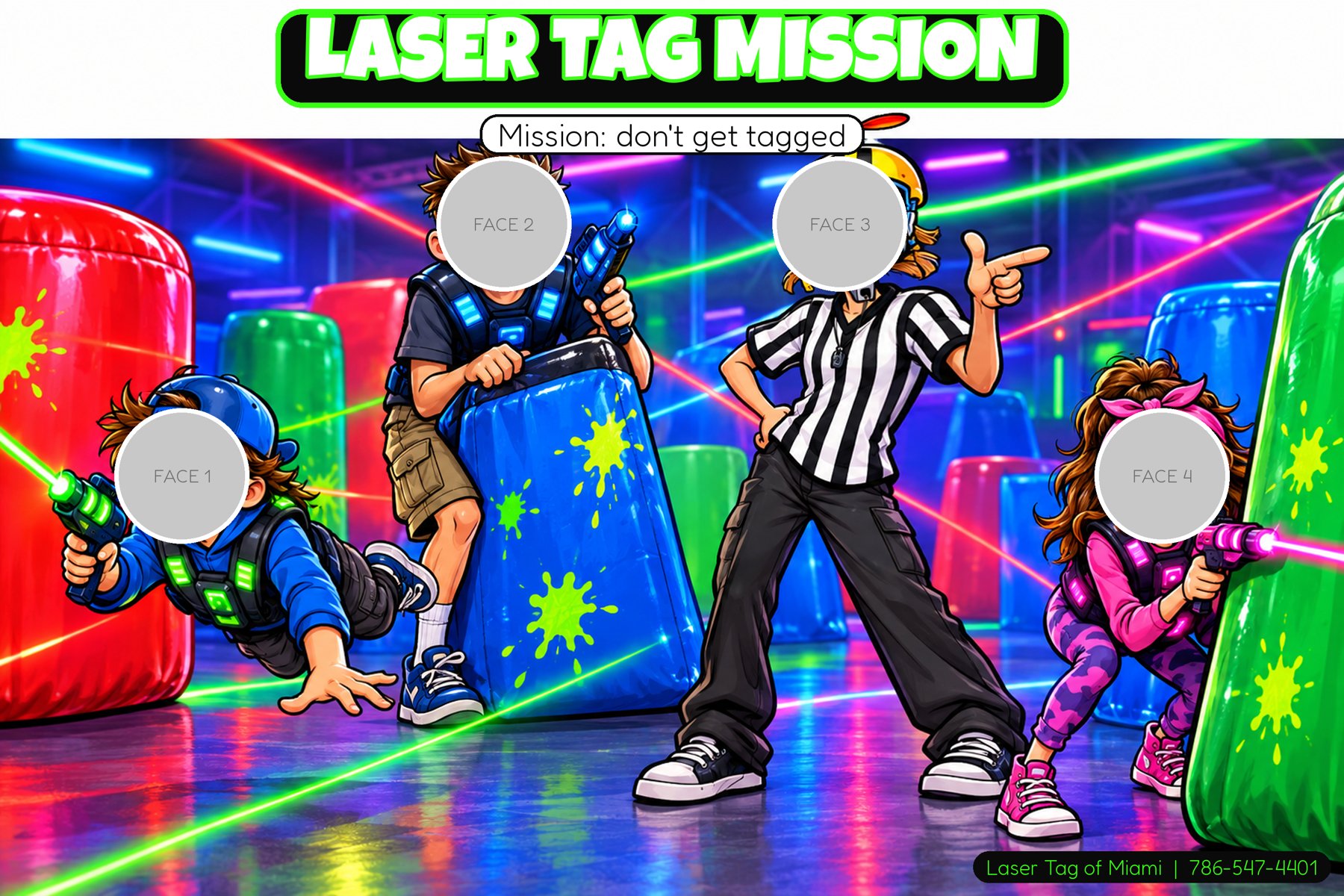 Laser Tag Mission face-in-hole photo backdrop theme
