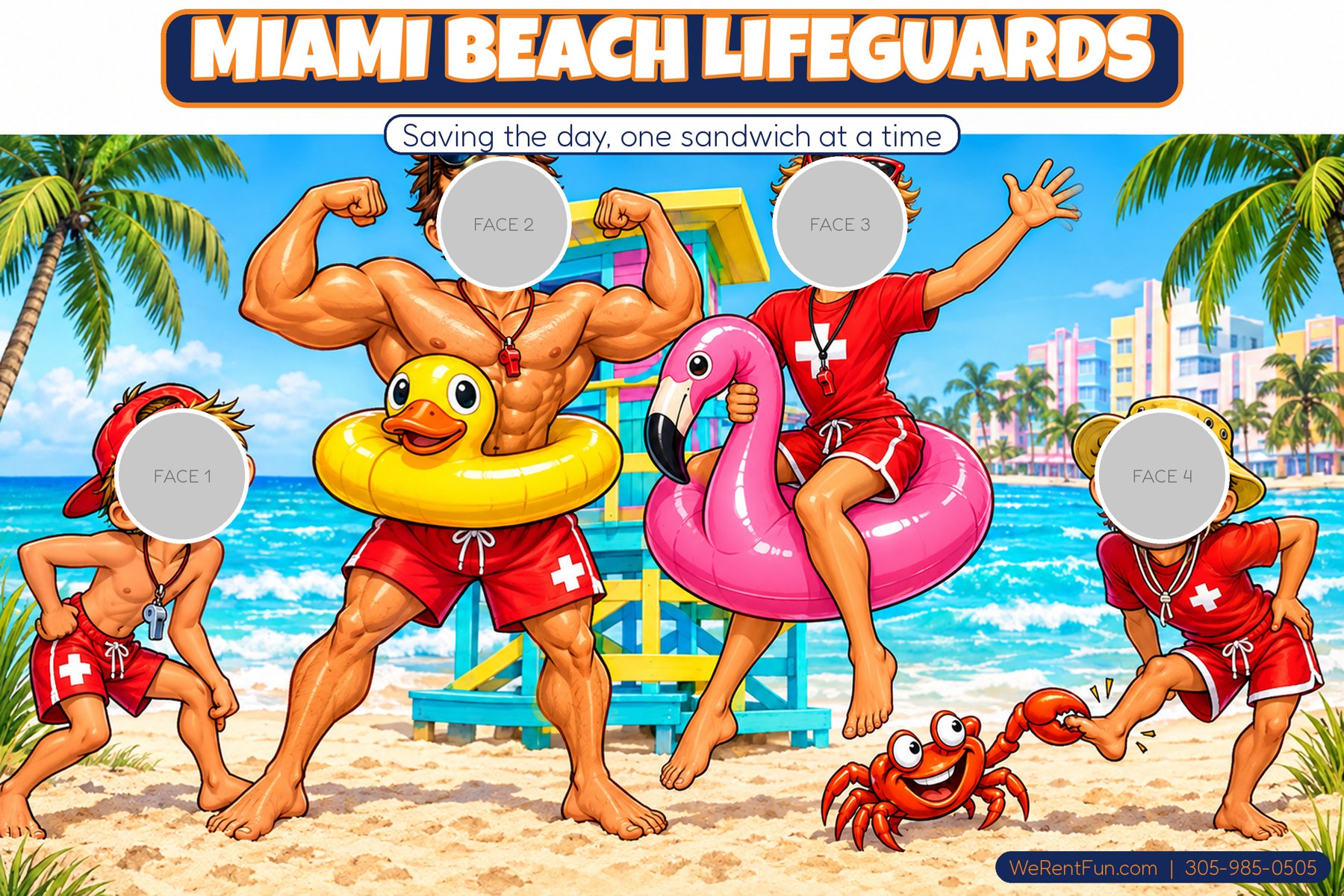 Miami Beach Lifeguards face-in-hole photo backdrop theme