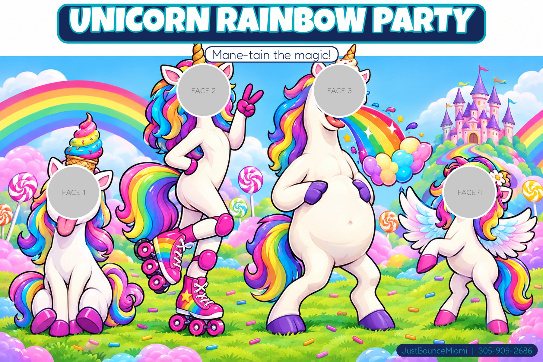 Unicorn Rainbow Party face-in-hole photo backdrop theme