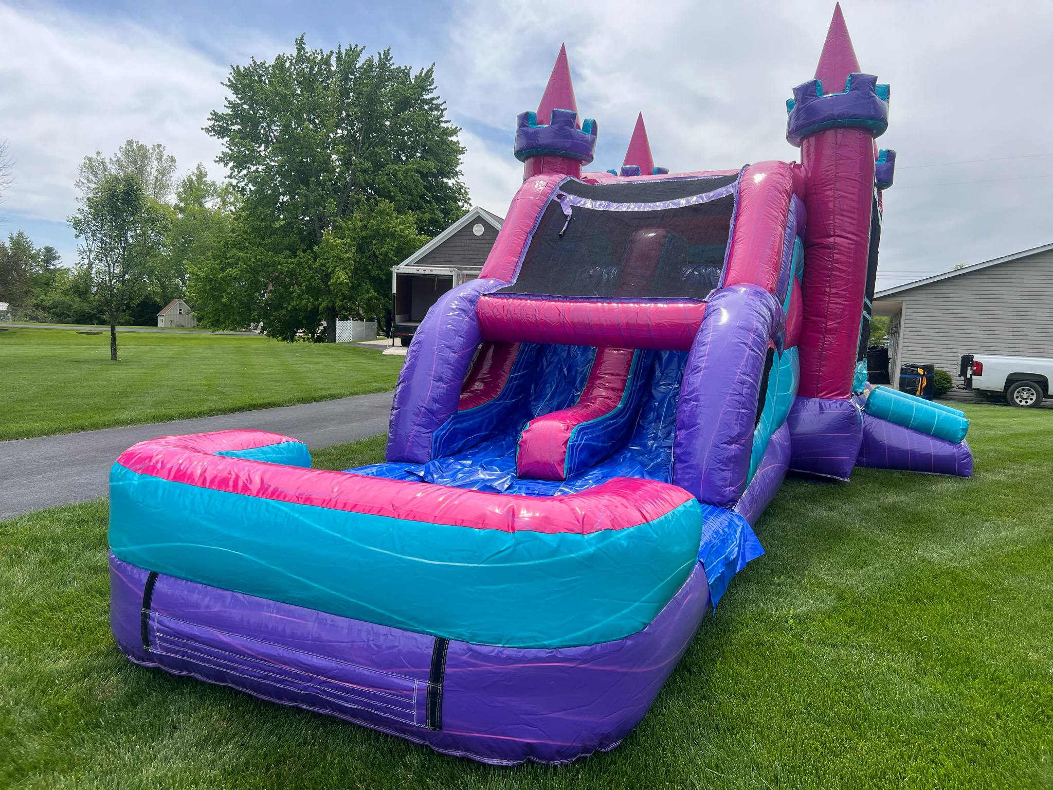 Party Palace Double Lane Combo inflatable - slide lanes view