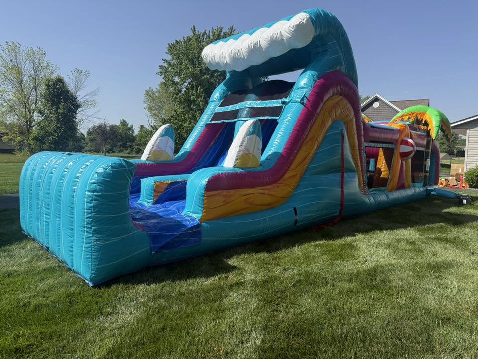 Beach Bash obstacle course angle view with slide